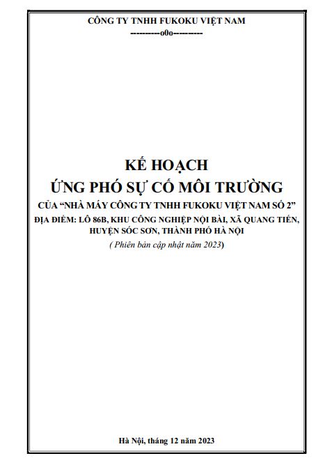 Kế Hoạch phòng ngừa, ứng phó sự cố môi trường- Nhà máy số 2